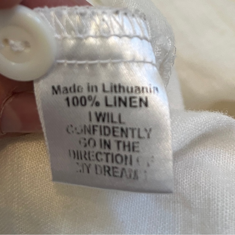 Flax 100% Linen Button Front Top 1G Off White Relaxed Fit Artsy - Picture 7 of 10
